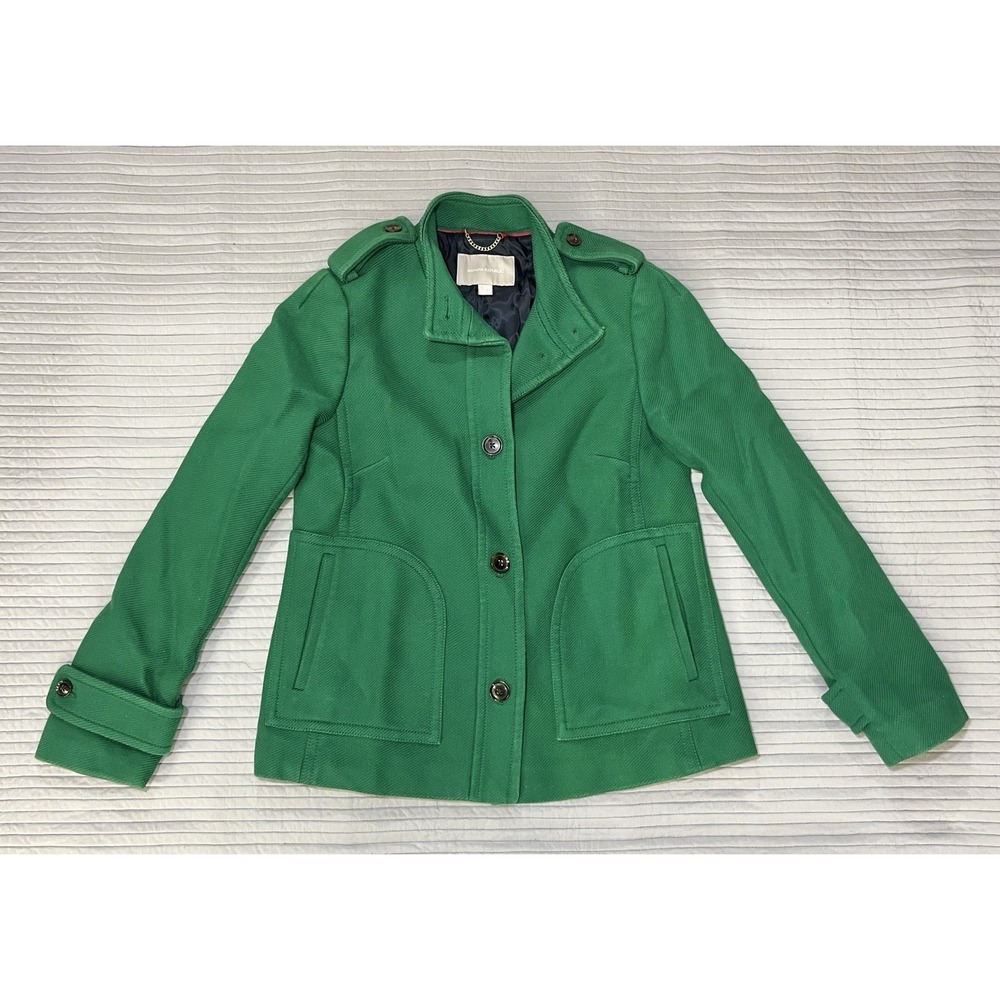 Banana Republic Green Cotton Syswing Pea Coat Jacket Womens Size Small